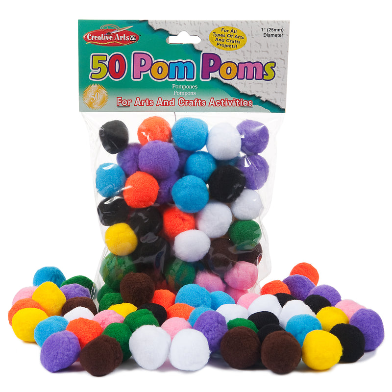 Charles Leonard Pom Poms Assorted Hot Colors 50 Pom Poms Per Pack