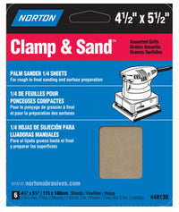 Norton Clamp & Sand 5-1/2 in. L X 4-1/2 in. W Assorted Grit Aluminum Oxide 1/4 Sheet Sandpaper 6 pk