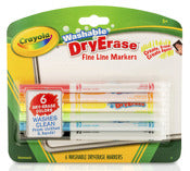 Crayola 98-5906 Multi-Color Washable Dryerase Fine Line Markers 6 Pack