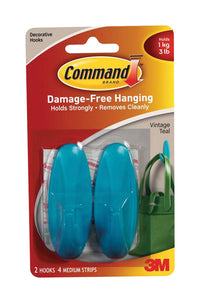 Command Hook Designer Holds 3 Lb Medium Teal Wood (Pack of 4)