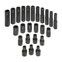 SK Professional Tools 1/2 in. drive Metric 6 Point Impact Socket Set 24 pc