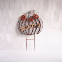 Celebrations  Welcome Galvanized Pumpkin Stake  Fall Decoration  18-11/16 in. H x 15 in. W 1 pk (Pack of 4)