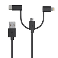 Fabcordz Lightning, Type C and Micro USB Cable 3 ft. Black