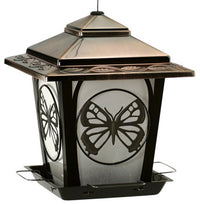 Bird Feeder, Hopper Style With Butterfly Accents, Metal