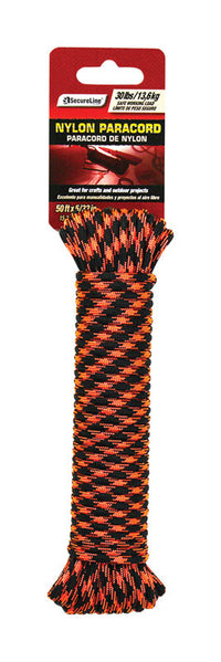 SecureLine 5/32 in. D X 50 ft. L Black/Orange Braided Nylon Paracord