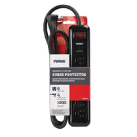 Prime 4 ft. L 6 outlets Surge Protector Black 1000 J