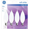 GE 25 watts CA10 Decorative Incandescent Bulb E12 (Candelabra) Soft White 4 pk (Pack of 4)