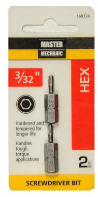 Screwdriver Insert Bit, 3/32-In. Hex, 1-In., 2-Pk.