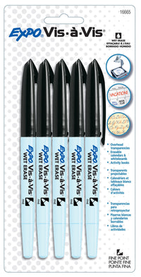 Expo 16665B Black Expo® Vis-A-Vis Wet Erase Markers 5 Count                                                                                           