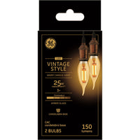 GE Lighting Vintage Style CAC E12 (Candelabra) LED Bulb Warm Candle Light 25 Watt Equivalence 2 pk