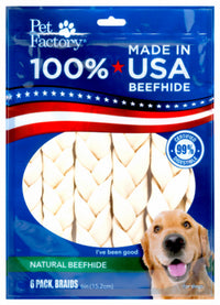 Dog Treats, American Beefhide Rawhide Braid, Medium, 6-Pk.