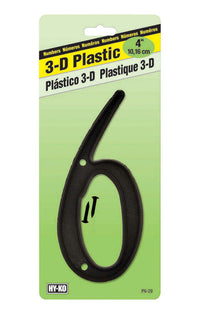 Hy-Ko 4 in. Plastic Black 6 Number Nail-On