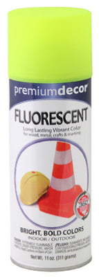 Premium Decor Fluorescent Spray Paint, Interior/Exterior, Bright Yellow, 11-oz.