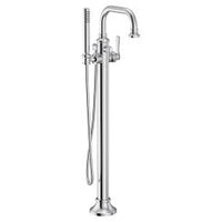 Chrome one-handle tub filler includes hand shower