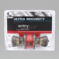 Ultra Security Antique Brass Entry Knobs KW1 1-3/4 in.