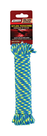 SecureLine 5/32 in. D X 50 ft. L Blue/Yellow Braided Nylon Paracord