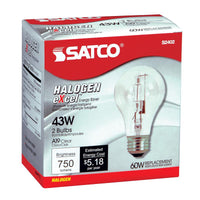 Satco 43 W A19 A-Line Halogen Bulb 750 lm Warm White (Pack of 12)