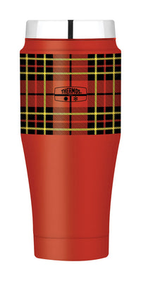 Thermos Red Plaid 18/8 Stainless Steel Travel Tumbler with Pushbutton Lid 16 oz. Capacity