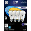 GE  A19  E26 (Medium)  LED Bulb  Soft White  60 Watt Equivalence 4 pk