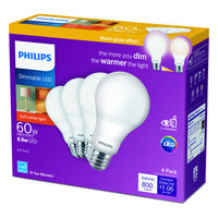 Philips A19 E26 (Medium) LED Bulb Soft White 60 Watt Equivalence 4 pk