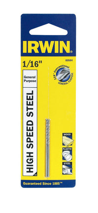 Irwin 1/16 in. X 1-7/8 in. L High Speed Steel Drill Bit 2 pk