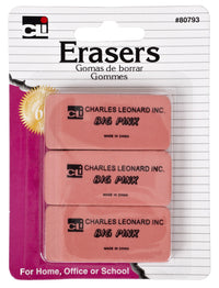 Charles Leonard Inc. 80793 Pink Eraser 3 Count