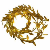 Shiny Leaf Garland, Gold, 27 Warm White LED Lights, Gold Wire, 9-Ft.