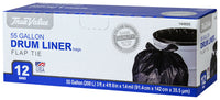 Drum Liner Trash Bags, Wing Tie, Black, 55-Gal., 12-Ct.