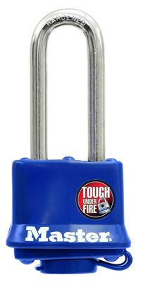 1-1/2 In. Keyed  Laminated Padlock, Blue Weatherproof Cover,  2-In. Long Shackle