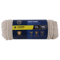 Cotton Sash Cord, Smooth Braided, Natural, 1/4-In. x 100-Ft.