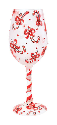 Lolita  Candy Cane  15 oz. Multicolored  Artisan Blown Glass  Wine Glass