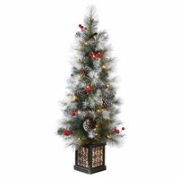 Artificial Pre-Lit Christmas Entrance Tree, Snowy Glacier Pine, 100 Clear Lights, 4-Ft.