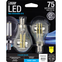 Feit Electric A15 E12 (Candelabra) Filament LED Bulb Daylight 75 W 2 pk