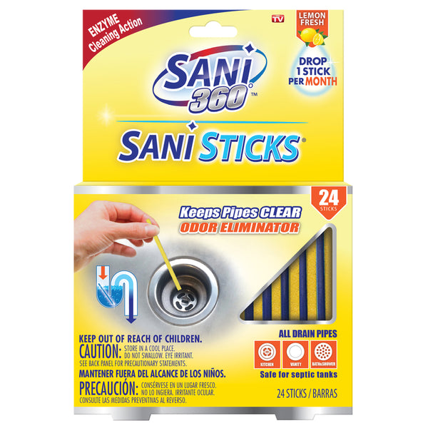 Sani Drain Sticks, As Seen on TV Drain Cleaner and Deodorizer, Scented, 2 Packs of 12 Each