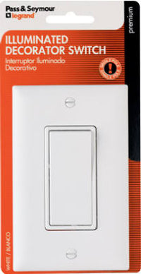 Single-Pole Premium Decorator Lighted Switch, White