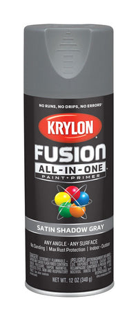 Krylon Fusion Satin Shadow Gray Paint + Primer Spray Paint 12 oz. (Pack of 6)