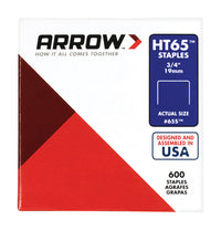 Arrow Fastener HT65 1 in.   W X 3/4 in.   L 16 Ga. Wide Crown Heavy Duty Staples 600 pk