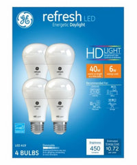 GE Lighting 42976 6 Watt E26 A19 Frosted Daylight LED Dimmable Refresh HD Light Bulbs 4 Count