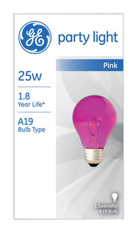 GE 25 watts A19 A-Line Incandescent Bulb E26 (Medium) Pink 1 pk (Pack of 6)