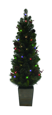 Celebrations 4 ft. Slim LED 50 ct Potted Cedar Pine Entrance Tree