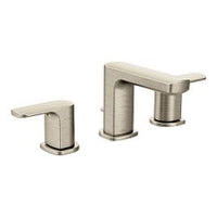 Brushed nickel two-handle low arc bathroom faucet