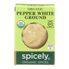 Spicely Organics - Organic Peppercorn - White Ground - Case of 6 - 0.45 oz.