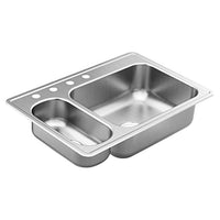 33"x22" stainless steel 20 gauge double bowl drop in sink