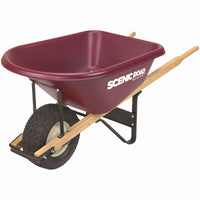 Heavy-Duty Poly Wheelbarrow,  4-Ply Turf Tire, Maroon, 6-Cu. Ft.