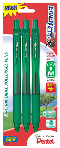 Pentel Bl107Bp3D 0.7 Mm Green Needle Point Gel Pen 3 Count