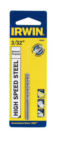 Irwin 3/32 in. X 2-1/4 in. L High Speed Steel Drill Bit 2 pk