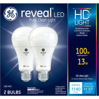 GE Lighting Reveal A21 E26 (Medium) LED Bulb Pure Clean Light 100 Watt Equivalence 2 pk