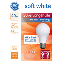 GE 29 W A19 A-Line Incandescent Bulb E26 (Medium) Soft White 4 pk