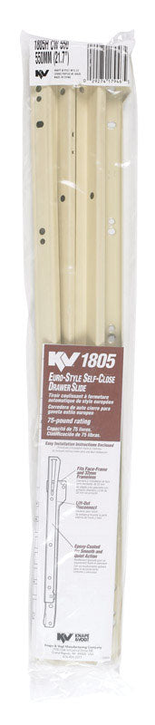 Knape & Vogt 1805H CW 550 22" Cream Epoxy Coated Self Close Euro Style Drawer Slide