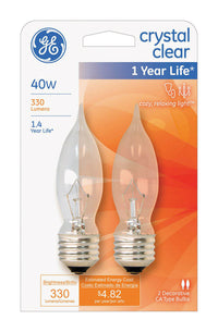 GE 40 W CA10 Decorative Incandescent Bulb E26 (Medium) Soft White 2 pk (Pack of 4)